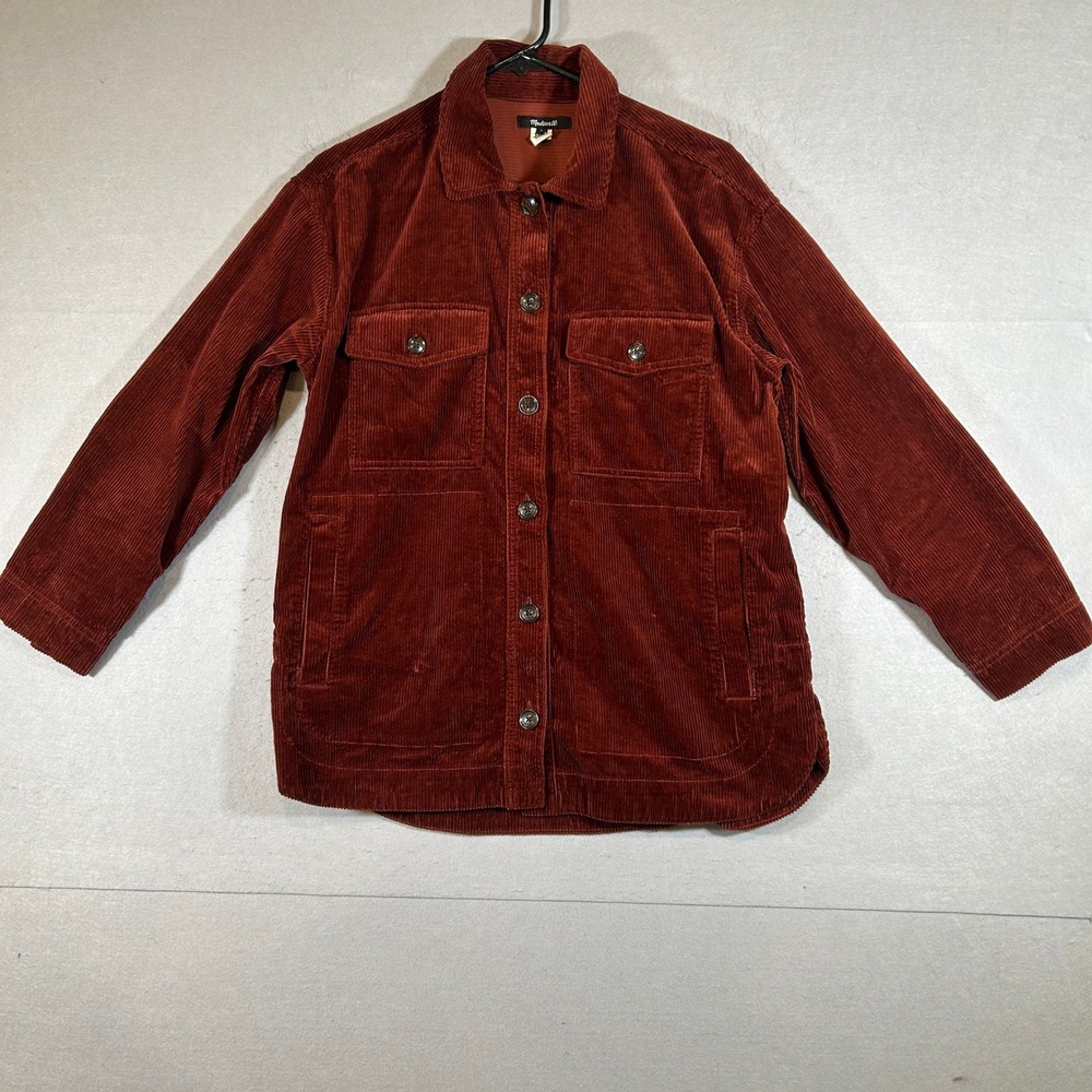 Madewell Womens Small Corduroy Shacket Rust Orange Button Up Oversized Jacket